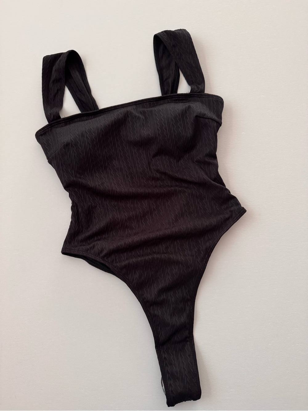 NEW SHEIN Black Textured One Piece Swimsuit High Cut Thong Medium